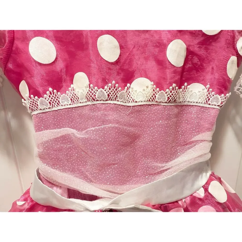 Disney Store Minnie Mouse Pink White Princess Dress Halloween Costume Size S 4-6